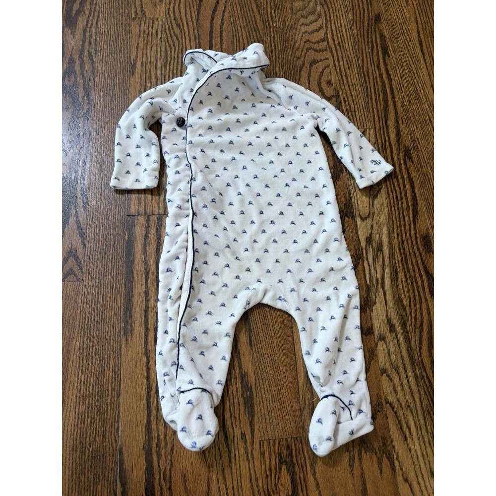 Ralph Lauren White Fleece Deer Print Footed One Piece Bodysuit Baby 6 months
